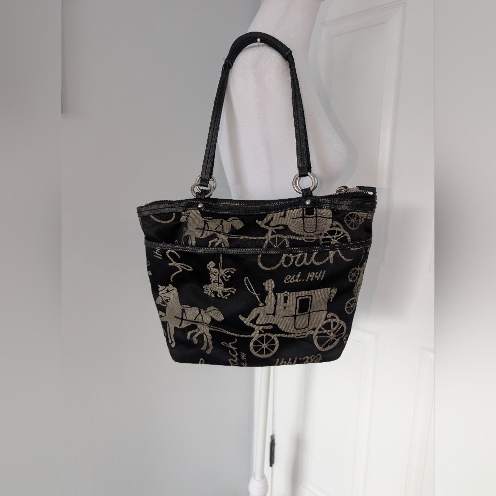 Coach Horse and Carriage Vintage Pleated Canvas Satchel - Picture 2 of 12